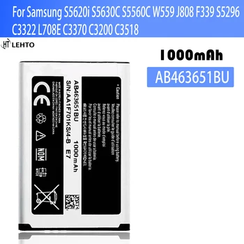 100% Оригинальный Аккумулятор AB463651BU Для Samsung S5620i S5630C S5560C W559 J808 F339 S5296 C3322 L708E C3370 C3200 C3518 Батареи