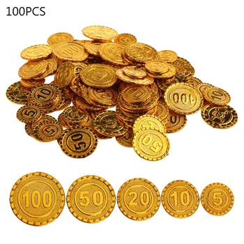 100шт Золотых монет пиратов Разменная монета Игровая монета Монеты с сокровищами Рождественский декабрь
