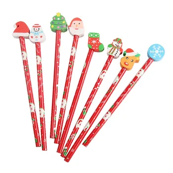 12 шт. рождественский карандаш с ластиком, мультяшные стационарные карандаши для детей, студентов в произвольном стиле.