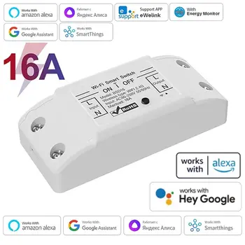 16A WiFi Smart Switch Умный дом Беспроводной переключатель управления Релейный выключатель Дистанционное Голосовое управление Поддержка Alexa Google Home Ewelink