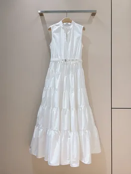 2023 новое женское модное хлопчатобумажное платье без рукавов со стоячим воротником 1021