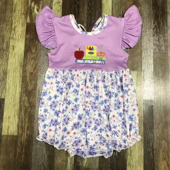 2023 Фиолетовый Комбинезон с цветочной вышивкой, Одежда для маленьких девочек, Боди 
