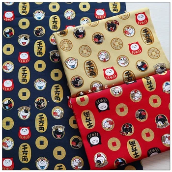 2023 Японское кимоно из 100% хлопчатобумажной ткани с принтом счастливого мультяшного кота, сумка-чонсам, ткань для лоскутного шитья, текстильный материал