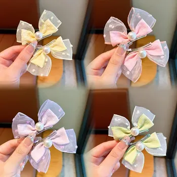 3D Жемчужный Бант Детские Заколки с Заячьими ушками из свежей Пузырчатой бумаги Детские Заколки для волос Милые Головные уборы ручной работы в Корейском стиле