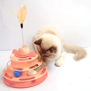 4-слойная вращающаяся дорожка, развлекательная тарелка, игрушка для кошек с забавной кошачьей палочкой, интерактивная обучающая игрушка для интеллекта кошек с шариками