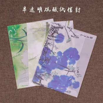 5шт BZNVN Китайский стиль эстетический полупрозрачный бумажный конверт с серной кислотой Lotus / чернила / синие чернила оптовые производители