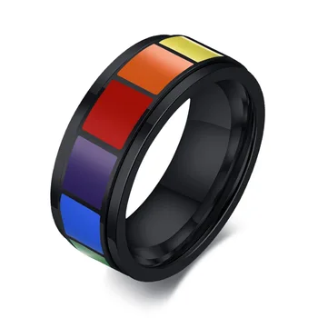 8 мм вращающееся кольцо с клеем в виде радужной капли Серебристого цвета, черный цвет, мужские кольца в стиле панк-рок из нержавеющей стали
