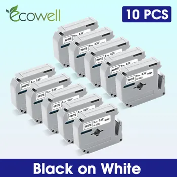 Ecowell 10x Совместимая лента для этикетирования p-touch MK221 MK-221 M-K221 черным по белому заменяет ленту для принтера Brother P Touch mk 221