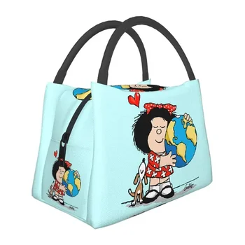 Mafalda World И Ее Щенок Изолированные Сумки для Ланча Для Женщин Quino Comic Портативный Термоохладитель Bento Box Открытый Кемпинг Путешествия
