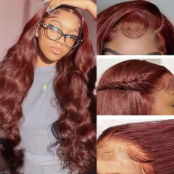 MELODIE 40-дюймовая красновато-коричневая объемная волна 13x6 HD Кружевной фронтальный парик из человеческих волос с кружевной застежкой Фронтальный парик из человеческих волос без клея