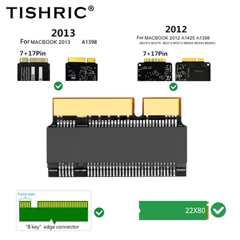 TISHRIC SSD Адаптер Для MacBook 2012 SSD A1425 A1398 Riser Card 6 Гбит/с M2 M.2 Key-B SATA Конвертер Поддержка Жесткого диска 6Pin + 17Pin