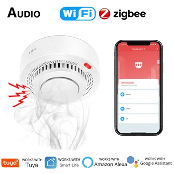 Tuya Smart Zigbee WiFi Детектор дыма Умный датчик пожарной сигнализации Система противопожарной безопасности дома Smart Life Works Gateway Hub