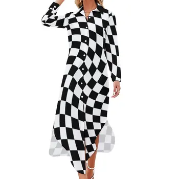 Абстрактное Шифоновое платье в шахматном порядке, сексуальное черно-белое платье в клетку с V-образным вырезом, элегантные платья, женская уличная мода, повседневное платье, подарок