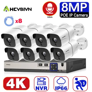 Аудиокамера CCTV Kit 4K 8CH NVR Система Безопасности Домашняя Камера Обнаружения Движения 8-Мегапиксельная Система Видеонаблюдения