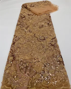 Африканская кружевная ткань жениха, расшитая бисером, высококачественная кружевная ткань из французского тюля, вышивка 2023 года, нигерийские кружевные ткани для свадьбы