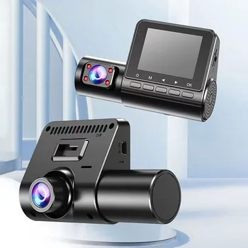 Видеорегистратор с 2,4-дюймовым IPS-экраном, видеорегистратор с фронтальной камерой заднего вида, 3-объективный рекордер, Широкоугольный прибор ночного видения, Автоматическая циклическая запись