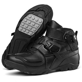 Винтажные мужские кожаные мотоциклетные ботинки, повседневная обувь для мотогонок, водонепроницаемые мотоциклетные туристические ботинки черного цвета для езды на мотоцикле