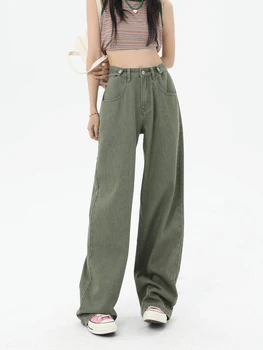 Винтажные свободные джинсовые брюки Harajuku с высокой талией, женская уличная одежда в стиле Гранж, широкие мешковатые джинсовые брюки армейского зеленого цвета Y2K