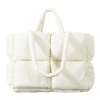 Вместительные зимние сумки 2023 с пуховой подкладкой, дизайнерские женские сумки через плечо, роскошные пуховые хлопчатобумажные сумки с верхней ручкой.
