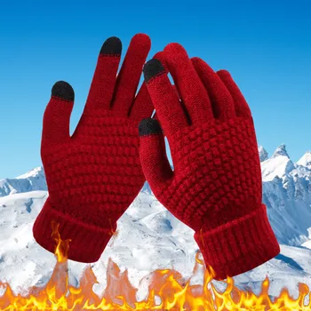 Вязаные женские и зимние перчатки со снежинками И толстые перчатки с трафаретной печатью для взрослых, Варежки для женщин с изоляцией от холодной погоды