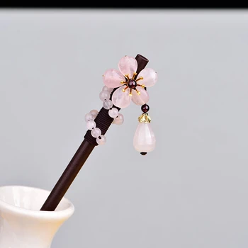 Головной убор в старинном стиле, 1 шт., Розовая цветочная шпилька, Деревянная палочка для волос, Классические аксессуары Hanfu Cheongsam, Подарок для женщин и девочек