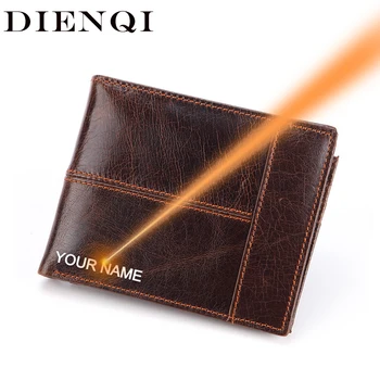 Гравировка DIENQI Мужской кошелек из 100% натуральной кожи, Портмоне для монет, маленький мини-держатель для карт, мужской карманный портфель Portomonee