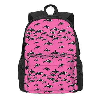 Графический принт с косатками на розовых рюкзаках, детская школьная сумка большой емкости, сумка через плечо, рюкзак для ноутбука, Дорожный рюкзак