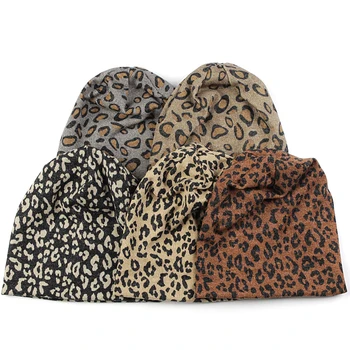 Женская модная осенне-зимняя шапка, теплые шапочки с завязками для леди, хлопковые брендовые шляпы с леопардовым принтом в горошек
