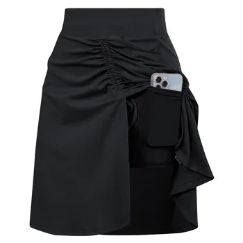 Женская спортивная юбка JS с разрезом спереди и прикрепленными шортами, юбка-трапеция с высокой талией, вставные карманы, Высокие эластичные облегающие юбки