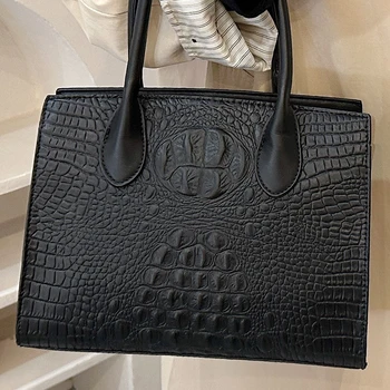 Женская черная сумка средней площади с крокодиловым узором из искусственной кожи, женская сумка-тоут, сумки через плечо, женская повседневная композитная сумка через плечо