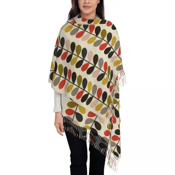 Женские большие шарфы Orla Kiely с несколькими стержнями, Женская зимняя осень, Мягкая теплая шаль с кисточками, обертывания, Цветочный абстрактный шарф