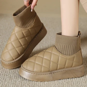 Зимние сапоги женские бархатные утолщенные 2023, новые зимние модные слипоны с короткими рукавами, теплая хлопковая обувь, угги, зимние ботинки 36-41