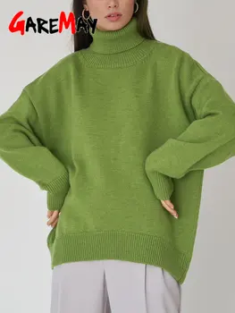 Зимний белый свитер-водолазка с длинным рукавом, теплый свитер оверсайз, вязаный женский пуловер, осенние базовые свитера для женщин 2023 г.