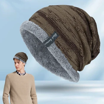 Зимняя теплая шапка, вязаная шапочка с черепом на флисовой подкладке, мягкая удобная лыжная шапка с напуском, подарки на день рождения для кемпинга на открытом воздухе для мужчин и женщин