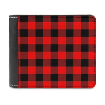Классический Темно-красный и черный Кожаный бумажник из клетчатой ткани Lumberjack Buffalo, держатель для кредитных карт, роскошный кошелек, Красный, Черный, Классический