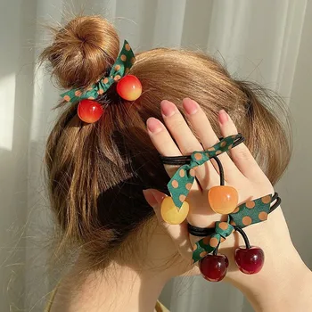 Корейский шнур для волос Sweet Jelly cherry Аксессуары для волос стример в горошек кожаная лента для волос Резинка для волос для девочек головной убор