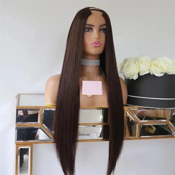 Коричневый шелковистый Прямой Черный U образный парик с длинной свободной частью 180 плотности, Бразильские парики из человеческих волос для женщин, бесклеевой U-образный парик