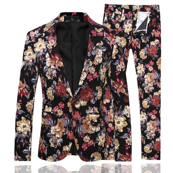 Куртка и брюки, Мужской деловой повседневный приталенный костюм, комплекты из 2 предметов, Смокинг с цветочным принтом, Свадебное вечернее платье, блейзер, пальто с цветочным рисунком.