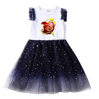 Летние детские платья Disney Descendants для девочек, детское мультяшное платье принцессы с коротким рукавом, сетчатые платья для выпускного вечера