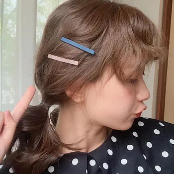 Милая заколка-заколка для волос с челкой для женщин, Корейский матовый красочный геометрический прямоугольник, аксессуары для волос для девочек, прическа для прически