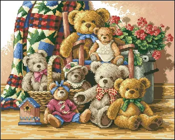 Милый Медведь, Собирающий Вечерние Семейный Набор для Шитья, Высококачественные Наборы для Счетной Вышивки крестом, 14-каратный 16-каратный 18-каратный холст без печати