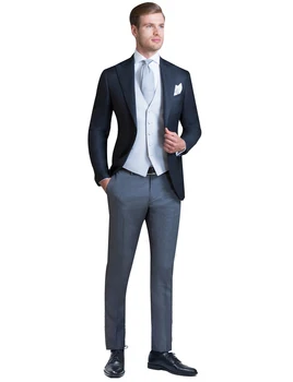 Мужской костюм классического покроя из 3 предметов, пиджак с отворотом, жилет, комплект брюк, смокинг