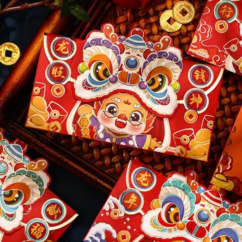 Национальный прилив весеннего фестиваля 2024 Красный конверт Танец льва Красный конверт Новогодняя красная сумка Китайский красный конверт Красный конверт
