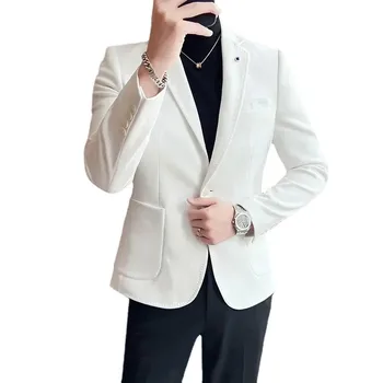 Новая высококачественная замшевая куртка для мужчин Модный Корейский тонкий деловой Повседневный костюм Платье для вечеринки Однотонный трендовый блейзер