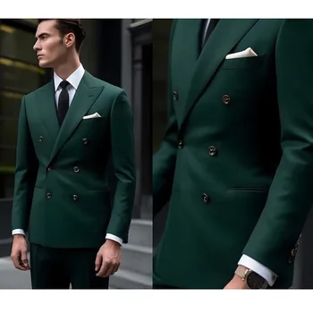 Новый Дизайн, Зеленые Мужские костюмы, Двубортный Пиджак С Отворотом, Английский Стиль, Куртка из 2 Частей, Брюки, Свадебная Мужская Одежда, Ropa Hombre