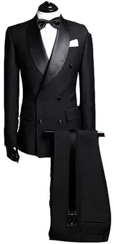 Новый мужской костюм, 2 предмета, деловой свадебный блейзер, приталенный костюм, двубортный блейзер и брюки, черный, серый, темно-коричневый