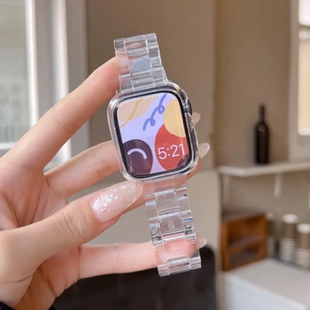 Новый Прозрачный ремешок + чехол для Apple Watch 8 7 6 SE Ultra 5 4 3 Прозрачный Силиконовый Ремешок для браслета iwatch 49 мм 44 мм 42 мм 41 мм 45 мм