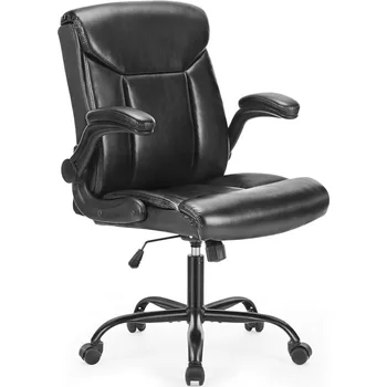 Офисные кресла с Откидывающимся Подлокотником, Регулируемым Поворотом на 360 ° и Колесиками, Поясничная Опора, Темно-Черный