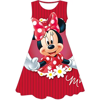 Платья с мультяшным принтом Минни Маус от Disney Для маленьких детей, детское платье для девочек, милая вечеринка по случаю Дня рождения, Рождественское платье из серии Disney, юбка