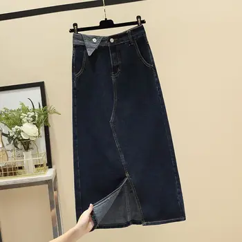 Повседневная винтажная джинсовая юбка для женщин Весна Осень Лето Плюс размер 5xl, длинные юбки с высокой талией, Элегантная джинсовая юбка